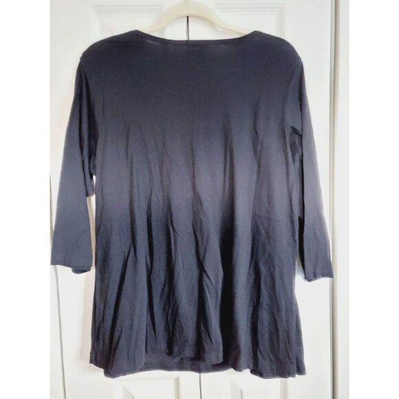 Susan Lawrence 1X Top 3/4‎ Sleeve Black Large Beading Vintage USA Cotton Blnd - Picture 2 of 7